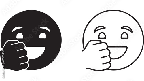 Emoticon covering mouth with hand expressing secrecy