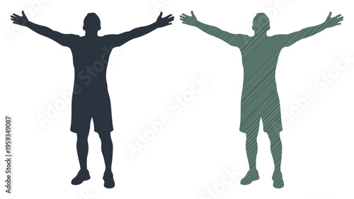 Two men with open arms celebrating success or freedom