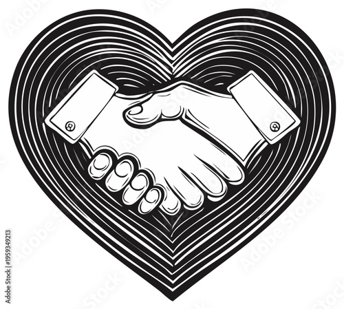 Handshake in Heart Shape: Illustration Symbolizing Agreement, Partnership, and Cooperation