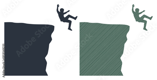 Silhouette of a person falling from a cliff edge, representing risk and danger