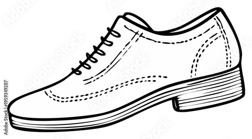 Stylized Wingtip Dress Shoe Footwear Outline Formal Male Classic Leather Footwear Fashion