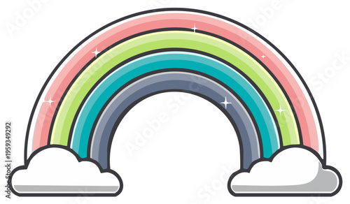 Whimsical Pastel Rainbow Arched Over Fluffy Clouds Sparkle And Shine
