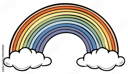 Colorful Rainbow Arching Over Fluffy White Clouds Happy Weather Design