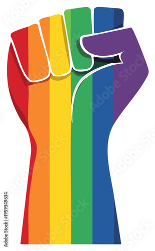Rainbow colored raised fist vector illustration symbolizing LGBTQ pride equality and diversity