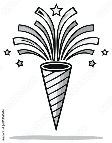 Party Popper Releasing Stars and Confetti With Swirling Lines