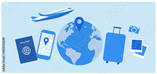 Go travel concept, online travel and tourism booking worldwide and service vector illustration