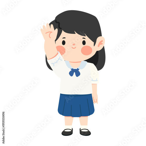 Girl Student Waving Hello Friendly Greeting