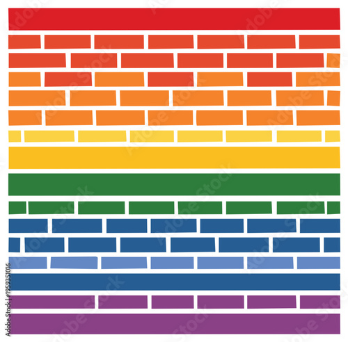Rainbow brick wall pattern with varying mortar lines