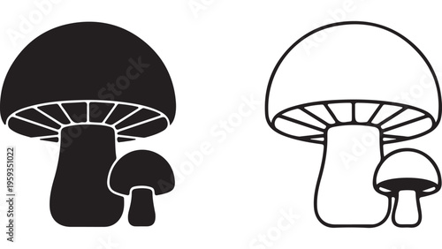 Mushroom outline icons black and white with transparent background