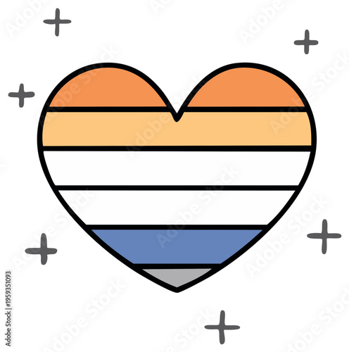 Heart in genderfluid pride flag colors, love symbol, equality