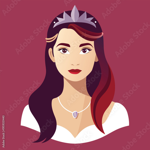 Royal princess, cartoon woman, tiara queen, elegant illustration