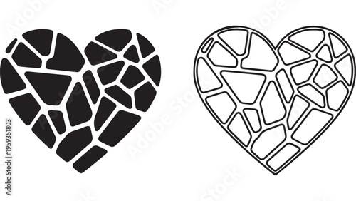 Heart shape mosaic pattern with outline and solid fill