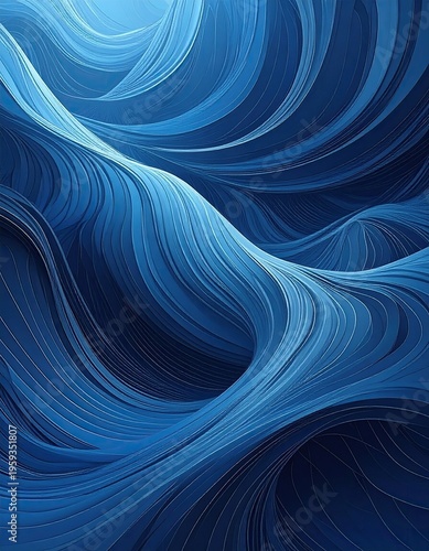 Flowing blue abstract with curved lines and depth.