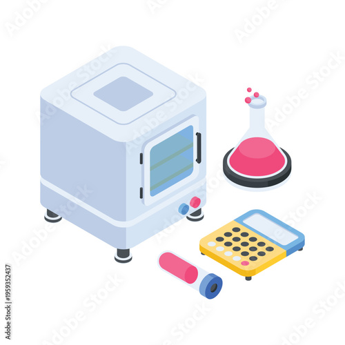 Easy to edit isometric illustration of laboratory incubator for cell culture.