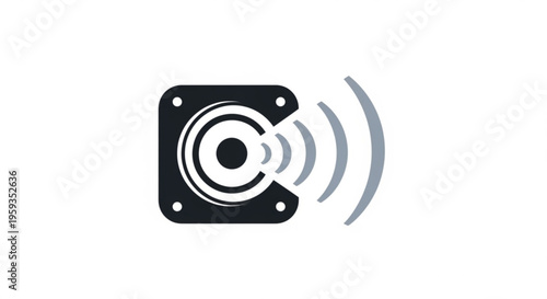 Sound wave emission from a speaker icon on a white background representing audio technology and communication