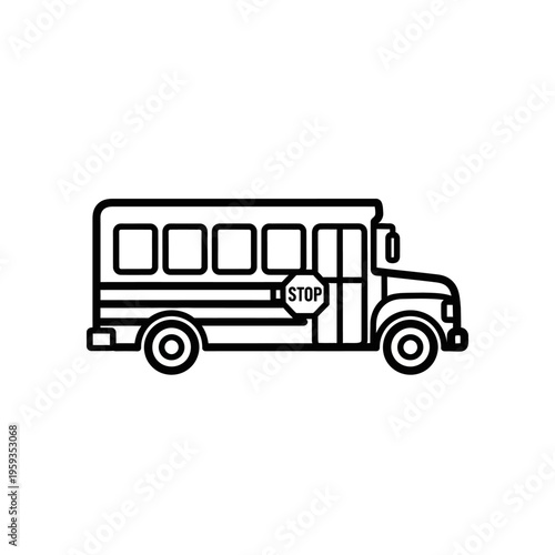 High-Quality Illustration of a School Bus with Stop Sign in a Minimalist Style