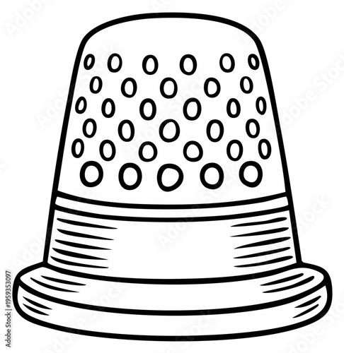 Handmade Craft Tool Simple Outline Drawing of a Thimble for Sewing and Tailoring Projects