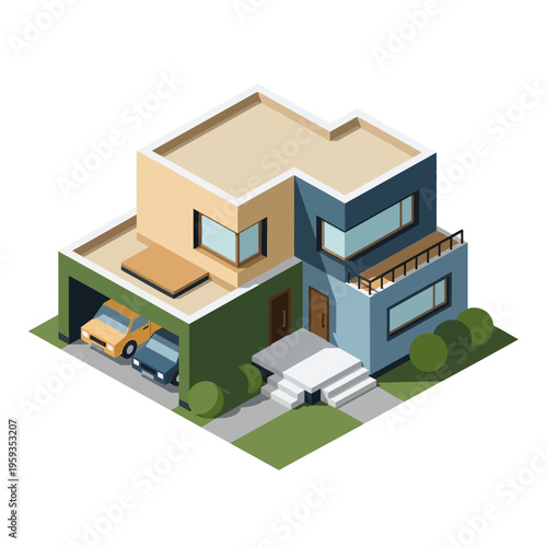 Modern suburban home with garage and balcony.