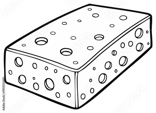 Line Art Illustration of a Swiss Cheese Block with Holes