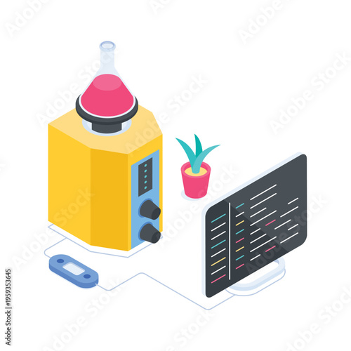 Beautifully designed isometric illustration representing laboratory scientific research activity