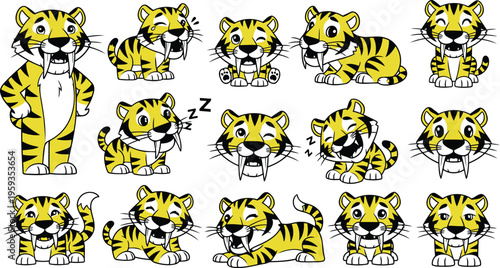 Expressive Saber Tooth Tiger Mascot Poses Bundle