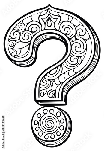 Hand Drawn Decorative Question Mark with Intricate Zentangle and Doodle Patterns
