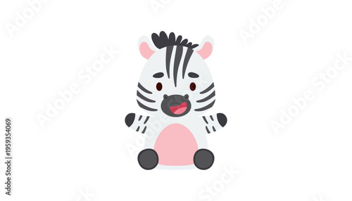 A cute cartoon zebra illustration with a happy face and pink belly