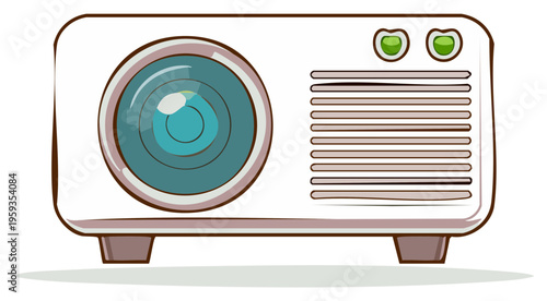 Vintage film projector with large lens and indicator lights vector illustration