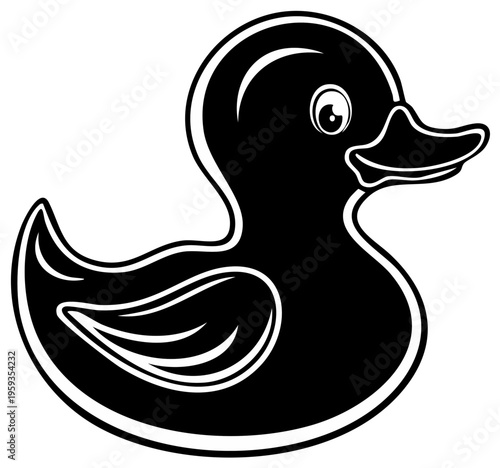 Classic rubber duck toy icon in a simple black and white vector graphic style