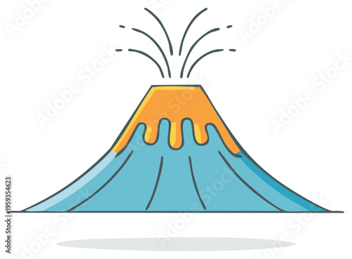 Active volcano erupting with flowing lava simple cartoon vector illustration