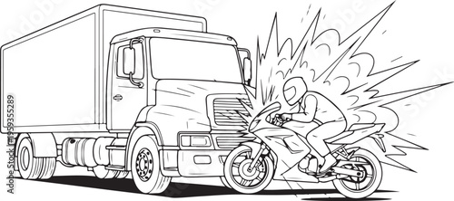 Motorcycle crash, truck accident, bike collision, road safety isolated on Transparent Background