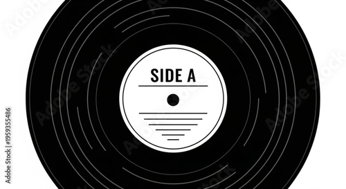 Black vinyl record with side a label on white background music nostalgia concept