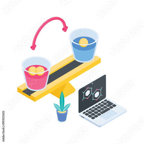 Well crafted isometric illustration representing chemical equilibrium laboratory experiment.