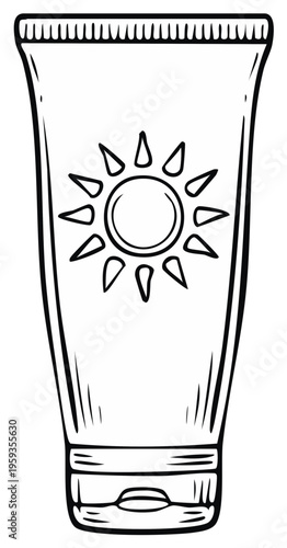Sunscreen lotion bottle with sun symbol for sun protection and skincare