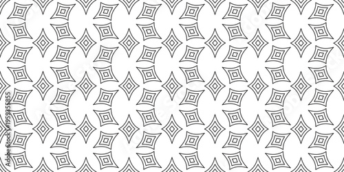 Seamless Minimalist Geometric Pattern with Black and White Diamond Shapes and Concentric Line Art Background