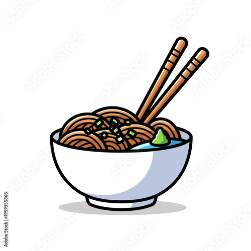 Bowl of Noodles with Chopsticks and Wasabi
