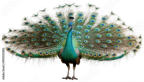 Konstfotografi Magnificent green peacock displaying its stunning iridescent tail feathers in fu