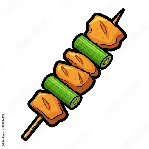 Grilled Food Skewer with Meat and Vegetables