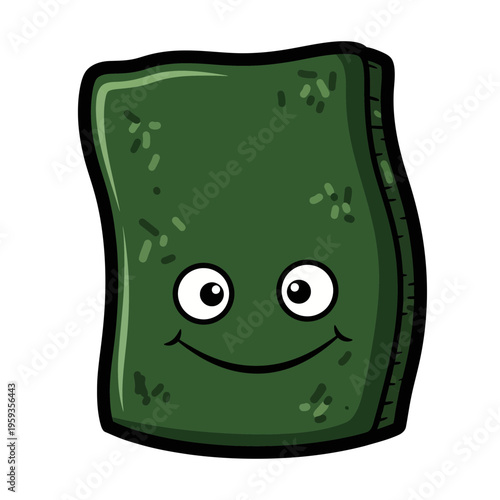 Happy Green Sponge Character with Eyes and Smile