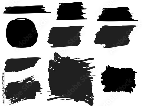 Black Brush Stroke Set – Grunge Paint Smear and Ink Texture Collection