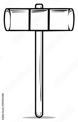 Black and white illustration of a judge's gavel, auction hammer with a handle, a legal symbol, and a sign of authority in law