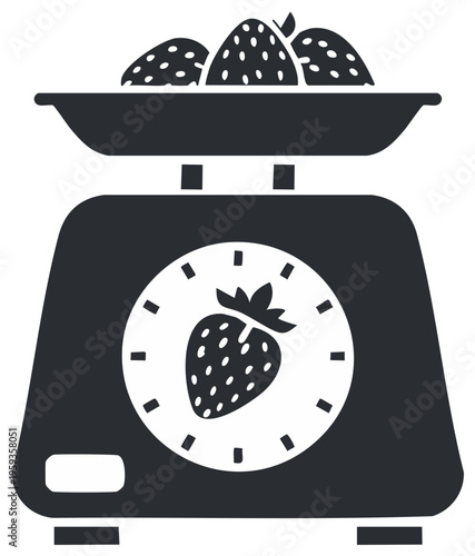 Kitchen scale with strawberries and measuring dial icon illustration