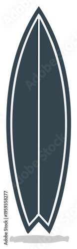 Isolated surfboard illustration with shadow, sporting equipment for beach activities