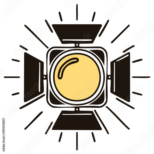 Studio spotlight illustration with barn doors for photography lighting and film production