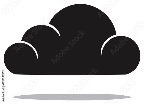 Flat design black cloud icon with cast shadow symbolizing weather, data, and technology