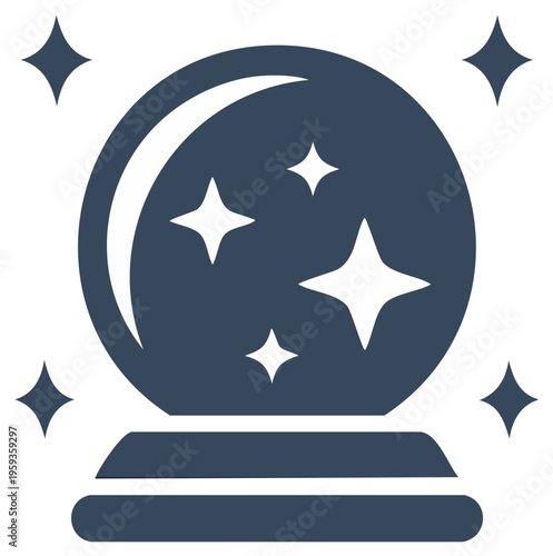 Mystical crystal ball icon with sparkling stars, a symbol for fortune telling and magic