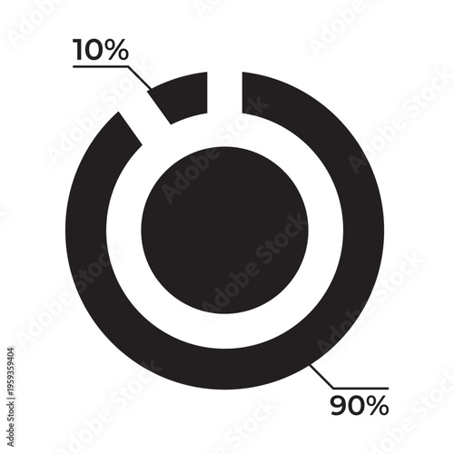 Report Pie Chart 90 10 Solid Icon. Professional filled icon for reports, presentations, and business analytics systems.