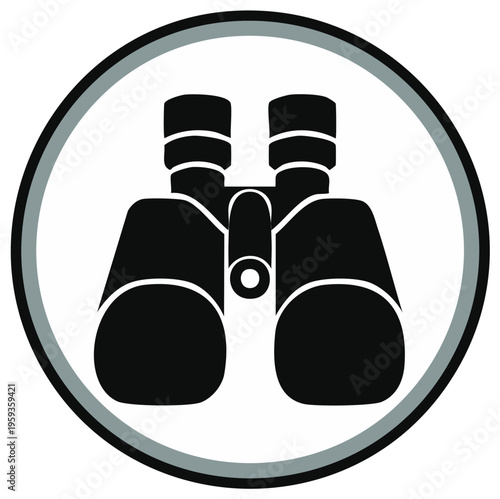 Black binoculars within a circle icon