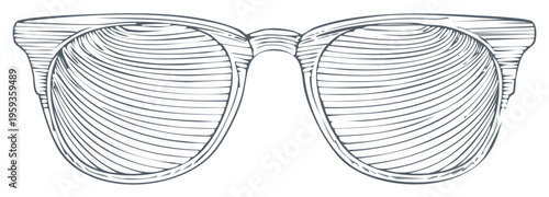 Detailed line art illustration of classic sunglasses with reflective lenses summer accessory