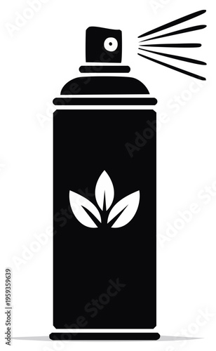 Black spray bottle with leaves icon spraying mist product